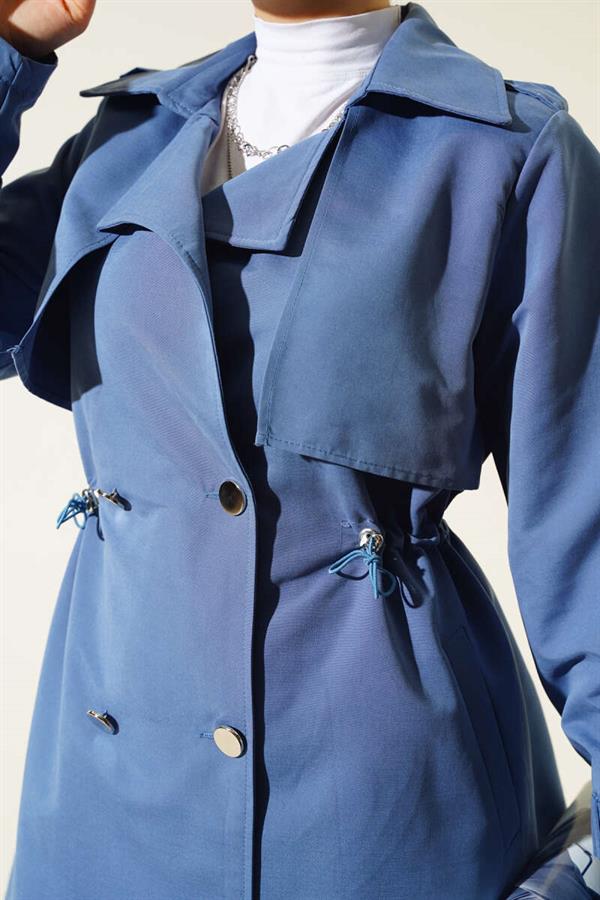 Waist Tunnel Short Trench Coat Indigo