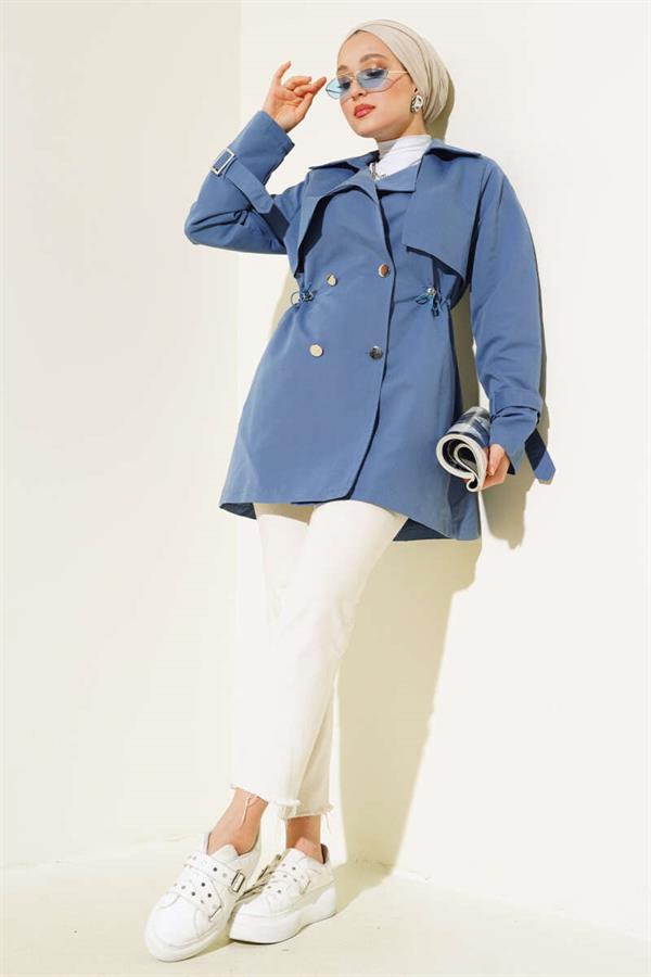Waist Tunnel Short Trench Coat Indigo