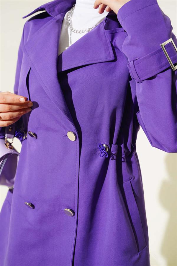 Waist Tunnel Short Trench Coat Purple