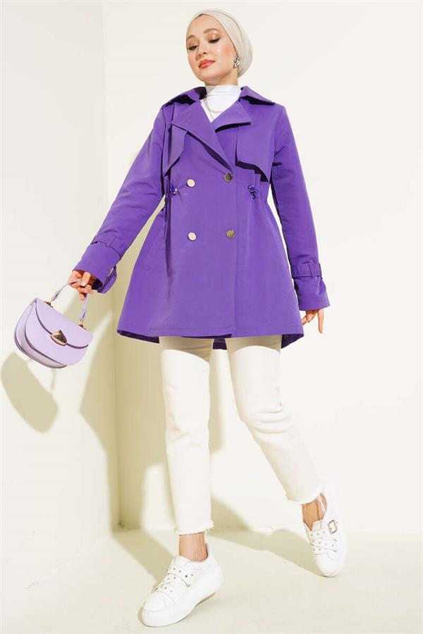 Waist Tunnel Short Trench Coat Purple