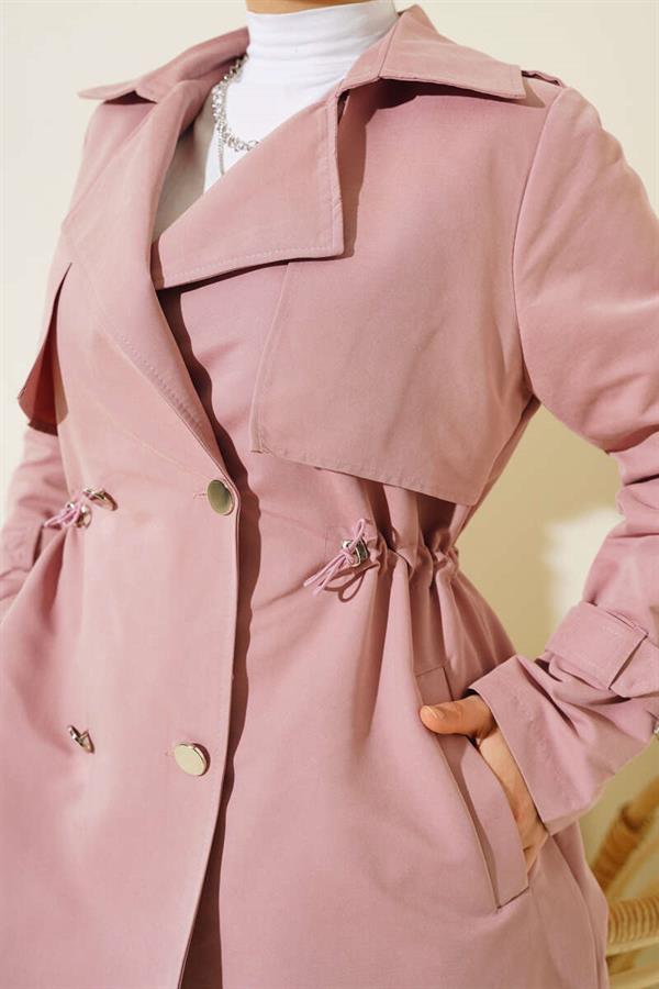 Waist Tunnel Short Trench Coat Powder