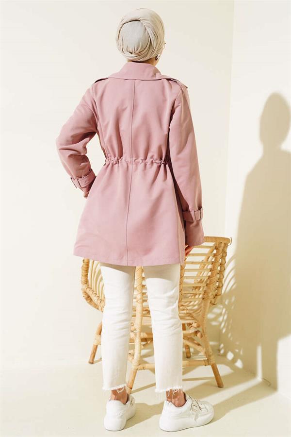 Waist Tunnel Short Trench Coat Powder