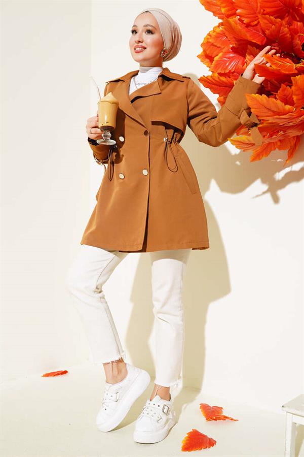 Waist Tunnel Short Trench Coat Tan