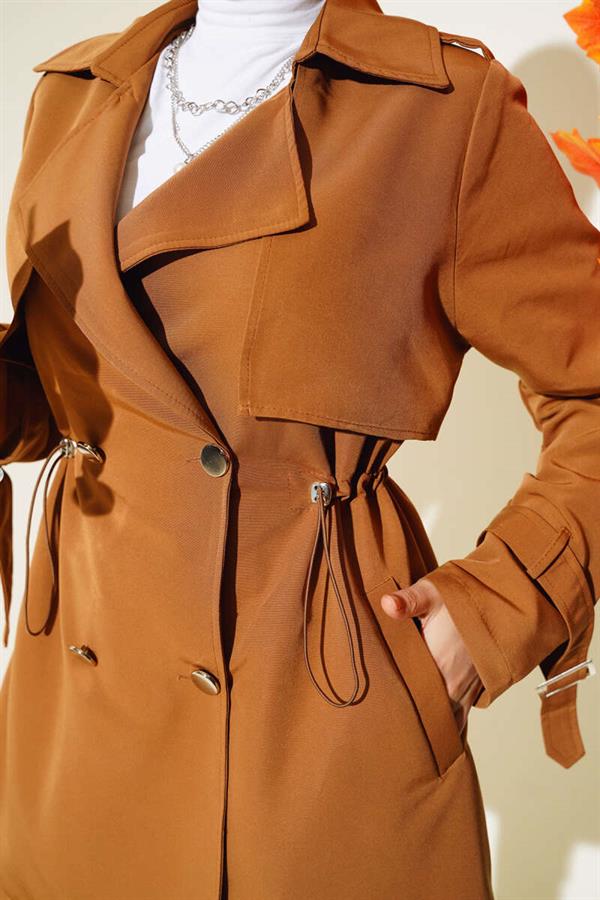 Waist Tunnel Short Trench Coat Tan