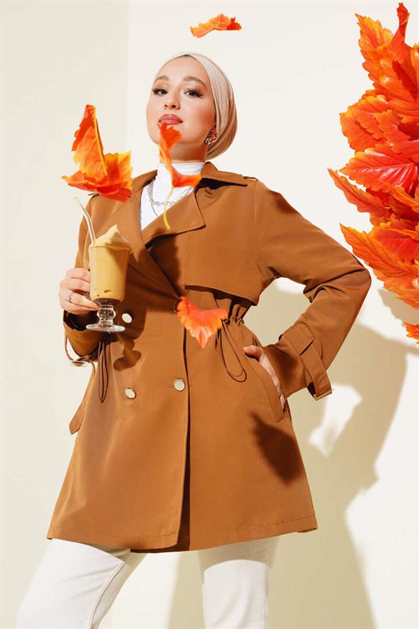 Waist Tunnel Short Trench Coat Tan