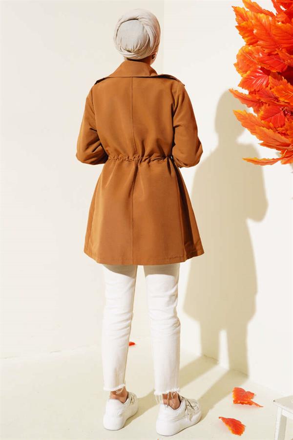 Waist Tunnel Short Trench Coat Tan
