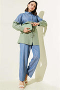 Waist Tunnel Denim Garnished 2 Piece Set Age Green