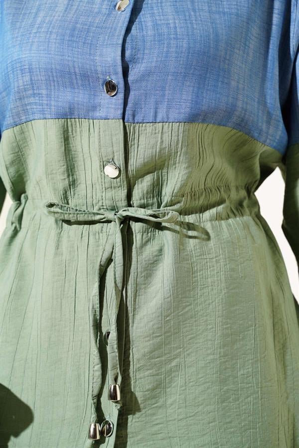 Waist Tunnel Denim Garnished 2 Piece Set Age Green