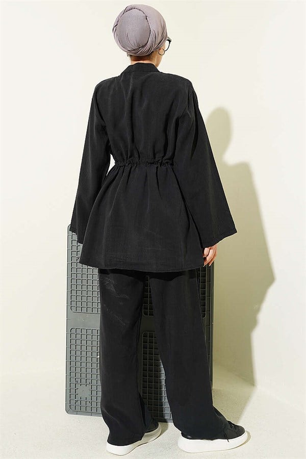 Black Modal 2 Piece Set with Elasticated Waist and Snap Buttons