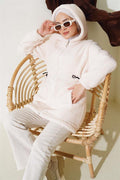 Elasticated Plush Cardigan with Waist Tunnel, Ecru
