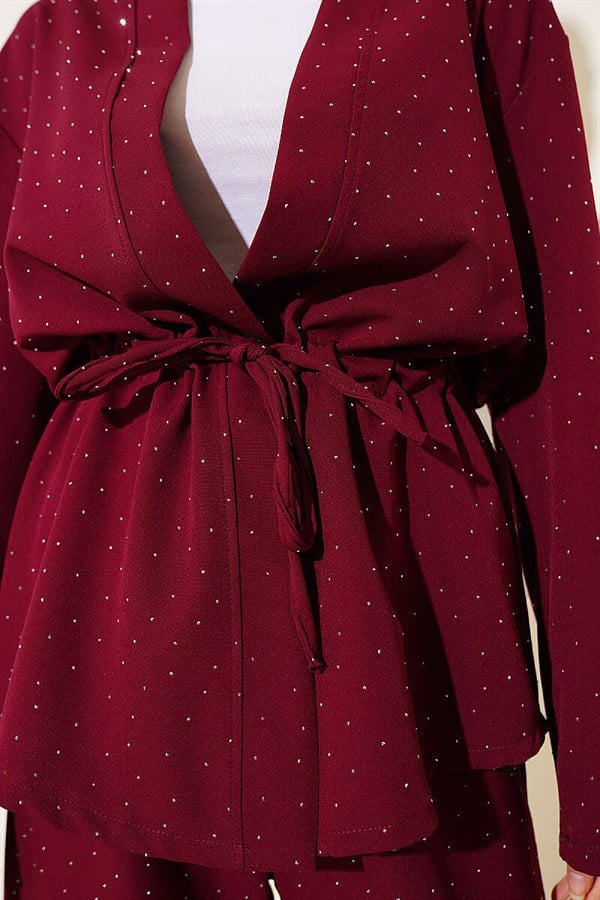 Mini Embellished Double Set with Waist Tunnel, Burgundy