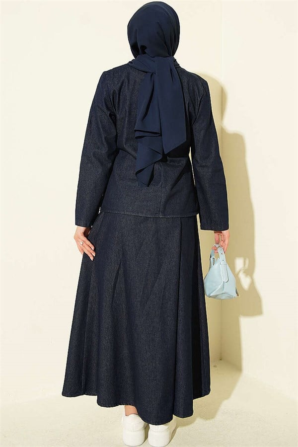 2 Piece Set with Ribbed Skirt and Waistline, Dark Blue
