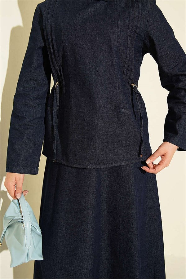 2 Piece Set with Ribbed Skirt and Waistline, Dark Blue