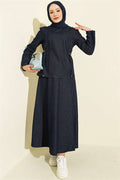 2 Piece Set with Ribbed Skirt and Waistline, Dark Blue