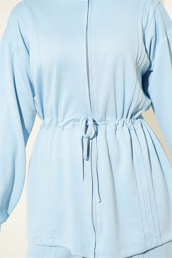Waist Tunnel Ribbed 2 Piece Set, Baby Blue