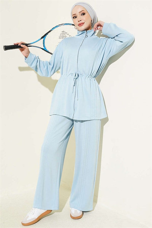 Waist Tunnel Ribbed 2 Piece Set, Baby Blue