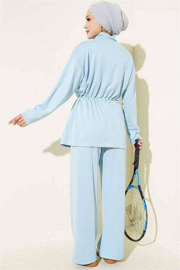 Waist Tunnel Ribbed 2 Piece Set, Baby Blue