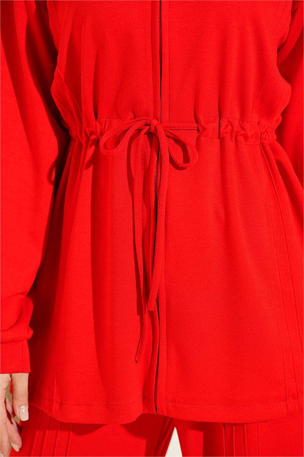 Ribbed 2 Piece Set with Waist Tunnel, Red