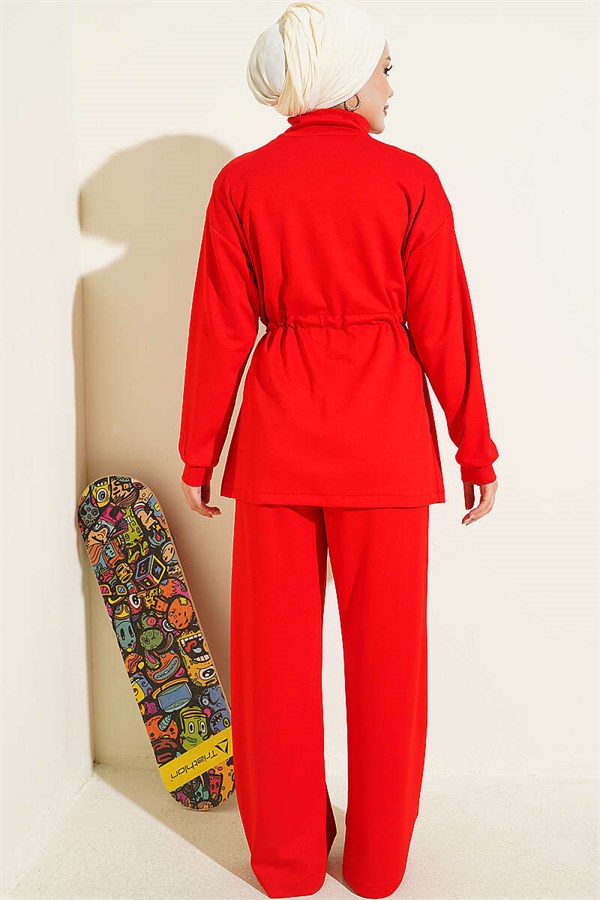 Ribbed 2 Piece Set with Waist Tunnel, Red
