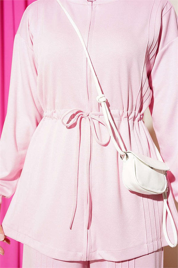 Ribbed 2 Piece Set with Waist Tunnel, Pink