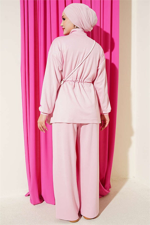 Ribbed 2 Piece Set with Waist Tunnel, Pink