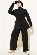 Ribbed 2 Piece Set with Waist Tunnel, Black