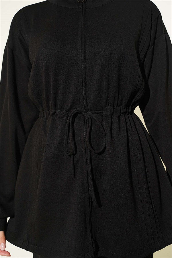 Ribbed 2 Piece Set with Waist Tunnel, Black