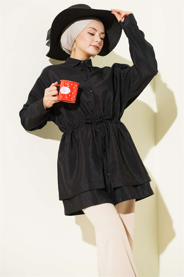 Oversize Odesa Shirt with Waist Tunnel, Black