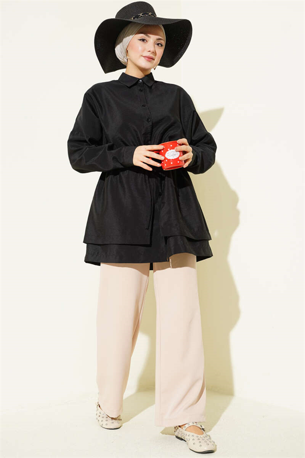 Oversize Odesa Shirt with Waist Tunnel, Black