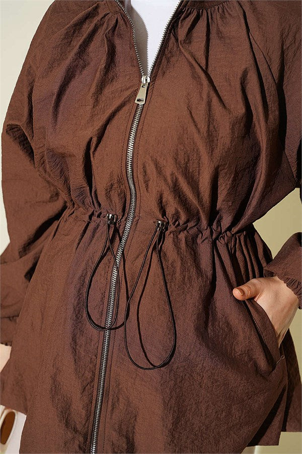 Waist Tunnel Parachute Jacket, Brown