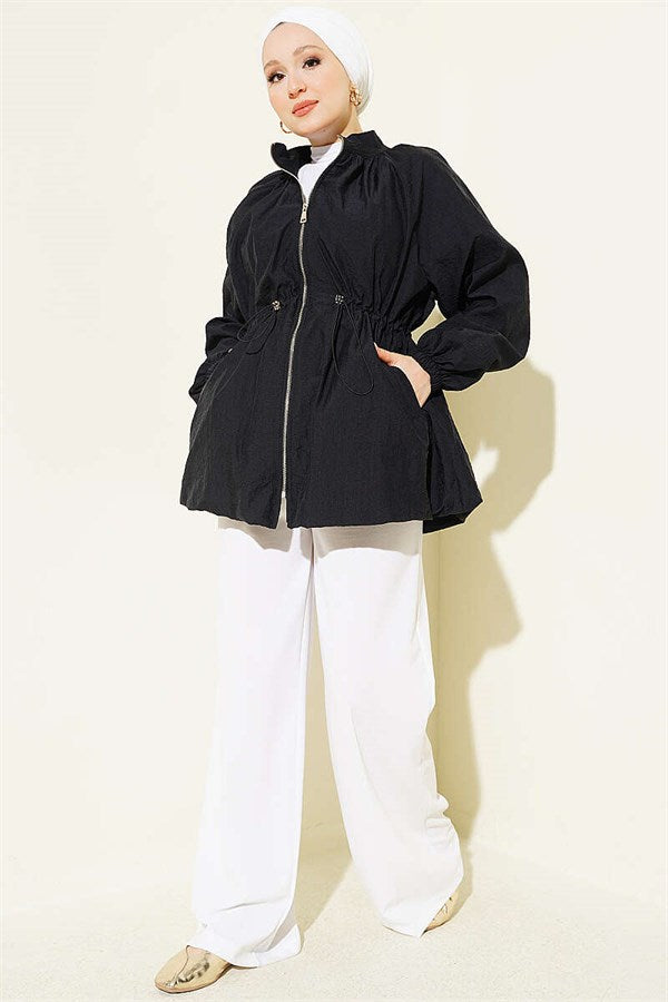 Black Parachute Jacket with Waist Tunnel