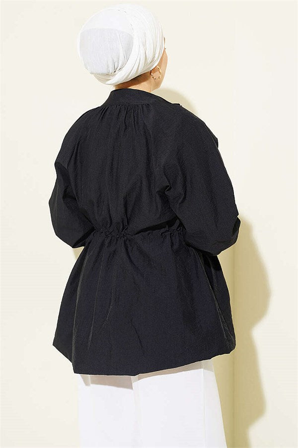 Black Parachute Jacket with Waist Tunnel