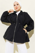 Black Parachute Jacket with Waist Tunnel