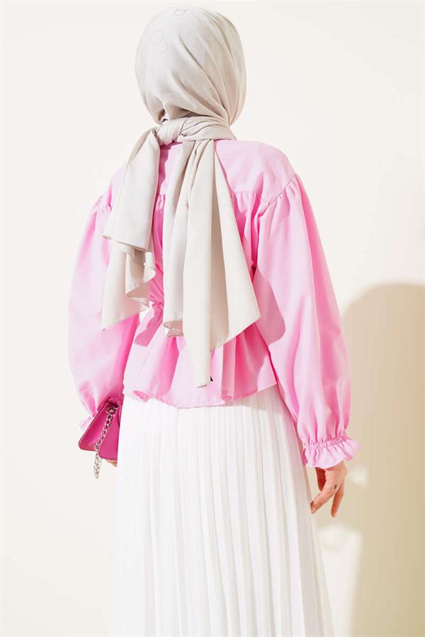 Waist Tunnel Pleated Short Shirt Pink