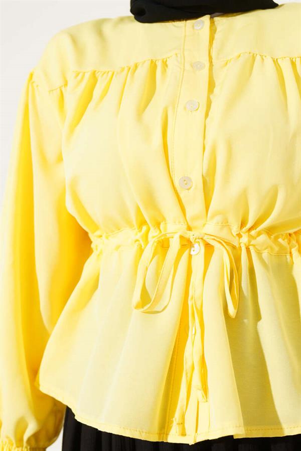 Pleated Short Shirt with Waist Tunnel in Yellow