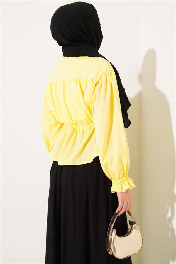 Pleated Short Shirt with Waist Tunnel in Yellow