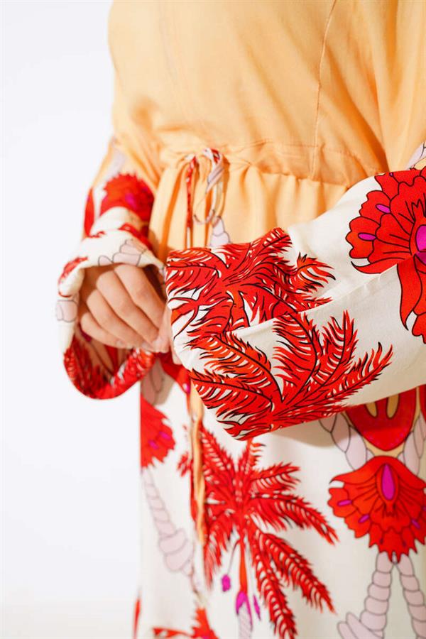 Waist Tunnel Casual Dress Mustard Brick