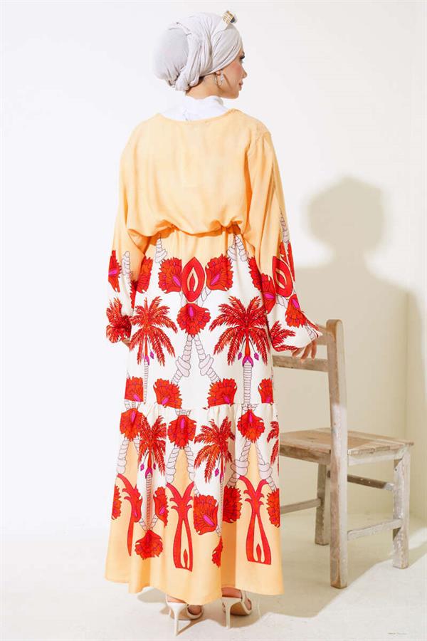 Waist Tunnel Casual Dress Mustard Brick