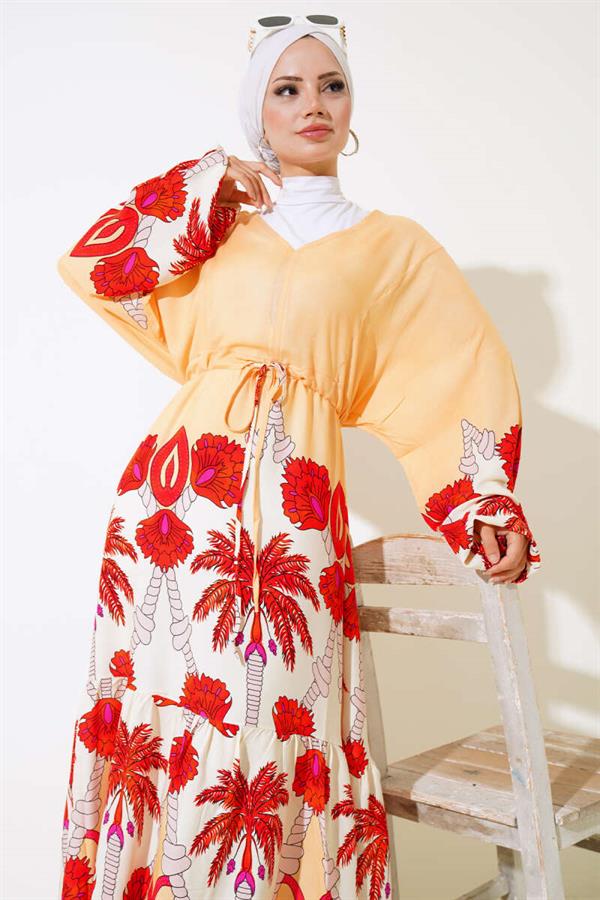 Waist Tunnel Casual Dress Mustard Brick