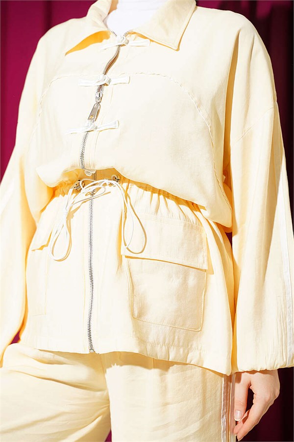 2 Piece Set with Belt Tunnel and Stripe Detail, Yellow