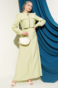 Waist Tunnel Embellished Jacket and Vest Set in Pistachio Green