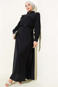 Waist Tunnel Embellished Jacket Vest Set Black