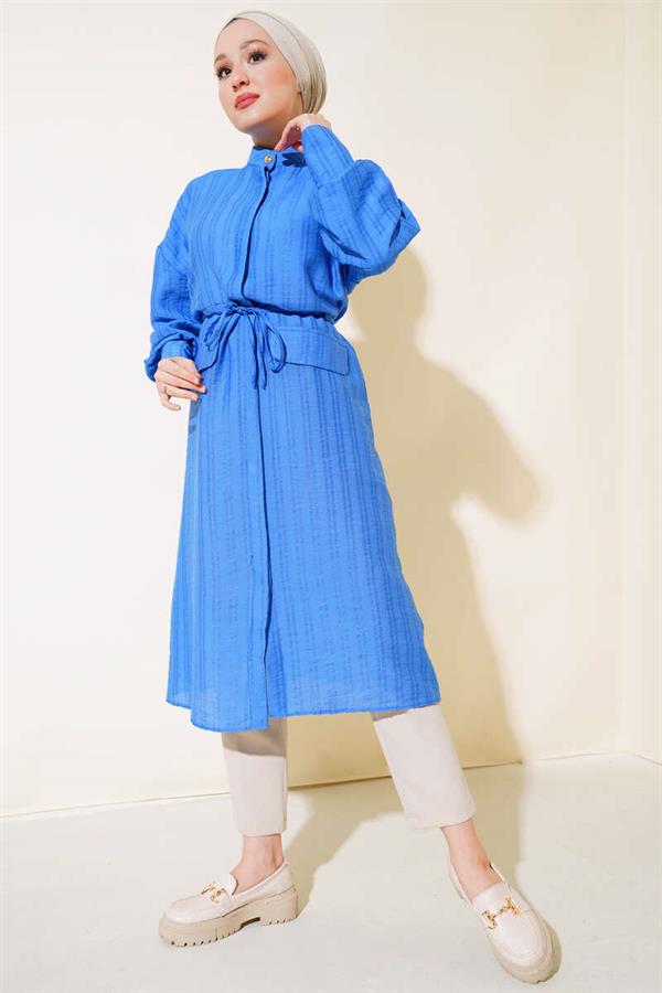 Waist Tunic Long Tunic Blue