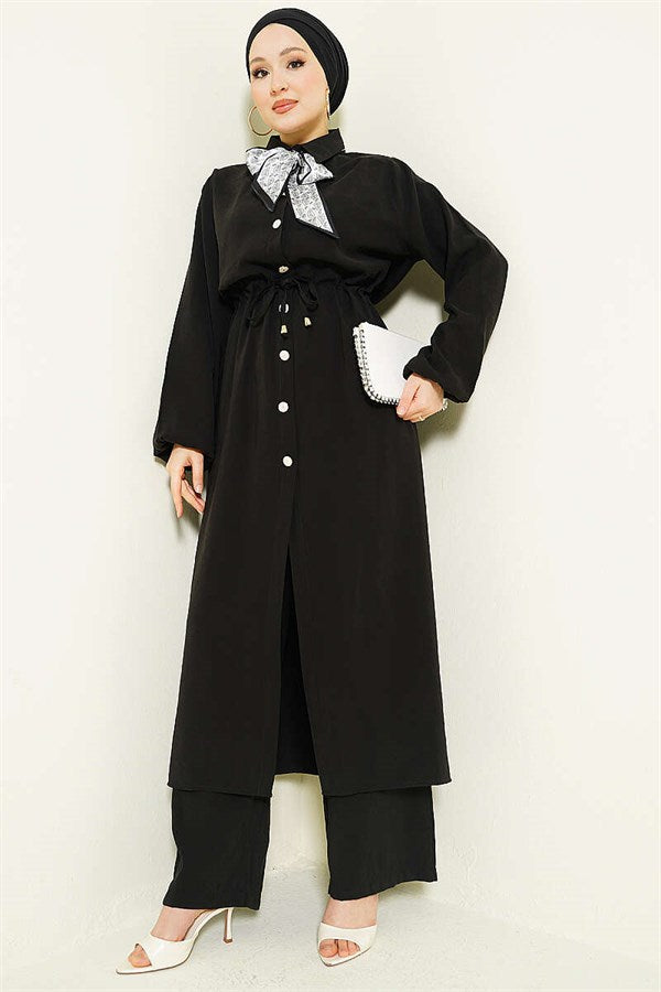 Long Tunic and Modal 2 Piece Set with Waist Tunic, Black