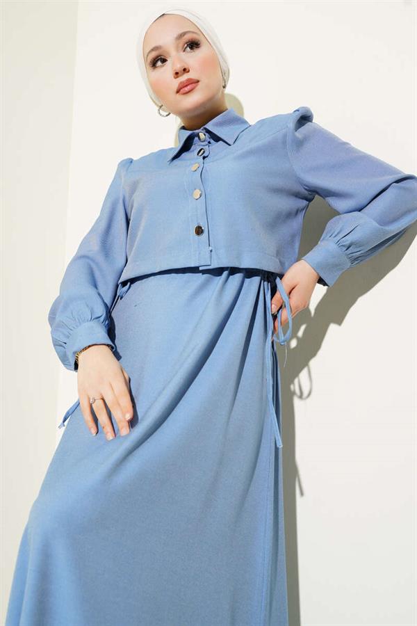 Waist Tunnel Side Tie Vest 2 Piece Set Blue