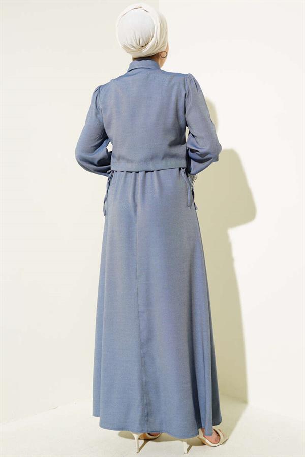 Waist Tunnel Side Tie Vest 2 Piece Set Indigo