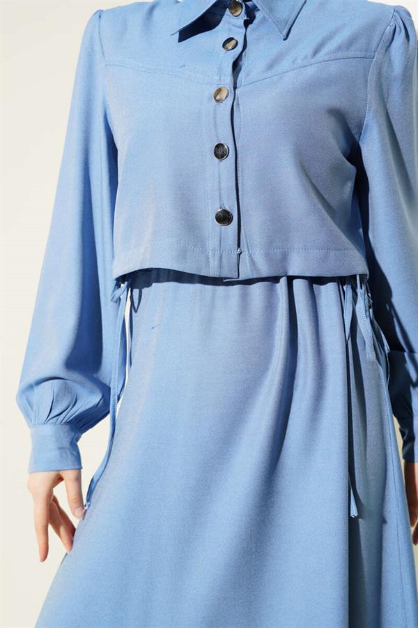 Waist Tunnel Side Tie Vest 2 Piece Set Blue