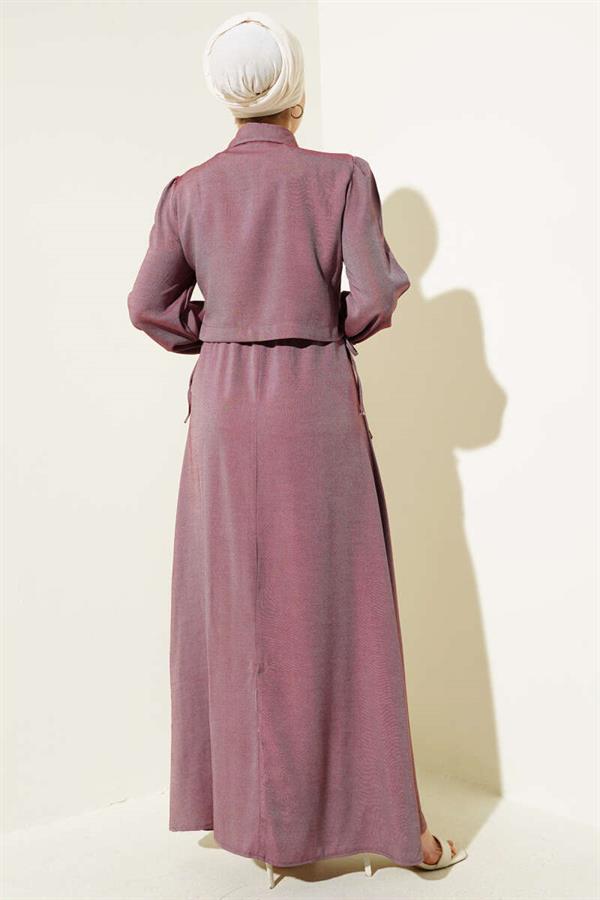Waist Tunnel Side Tie Vest 2 Piece Set Claret Red