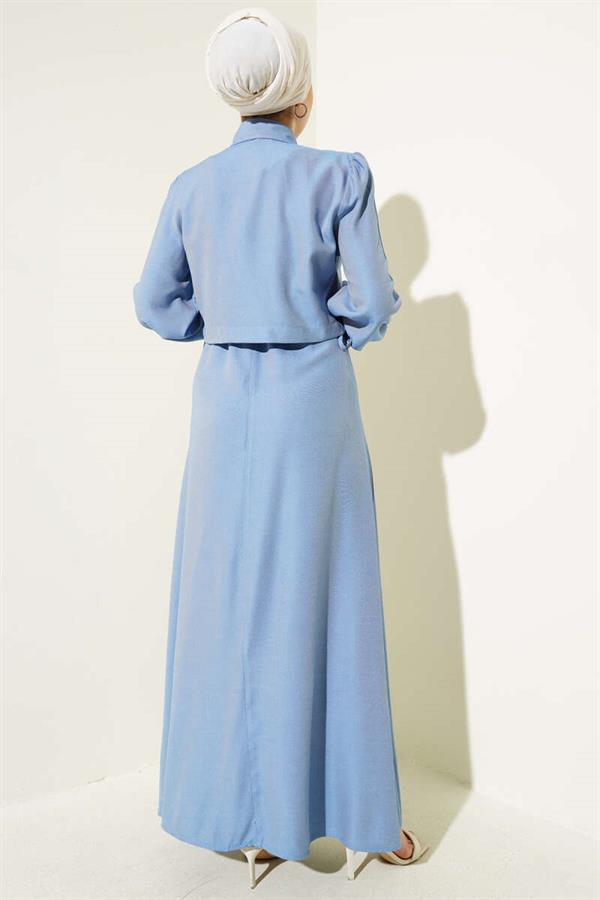 Waist Tunnel Side Tie Vest 2 Piece Set Blue