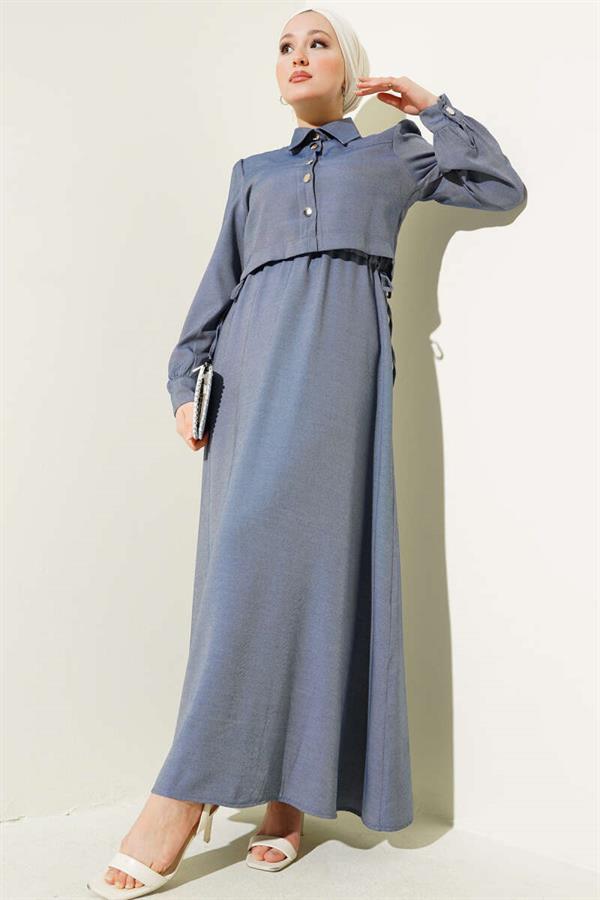 Waist Tunnel Side Tie Vest 2 Piece Set Indigo